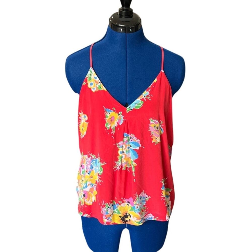 Polo Ralph Lauren Red Floral 100% Silk Flowy Tank Women's Size S Strappy Y-Back